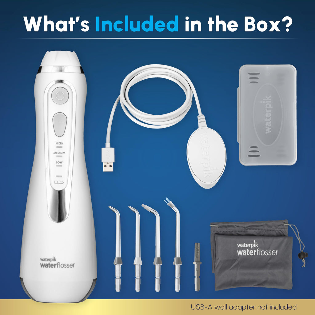 Waterpik Cordless Advanced 2.0 Water Flosser For Teeth, Gums, Braces, Dental Care With Travel Bag and 4 Tips, ADA Accepted, Rechargeable, Portable, and Waterproof, White WP-580, Packaging May Vary