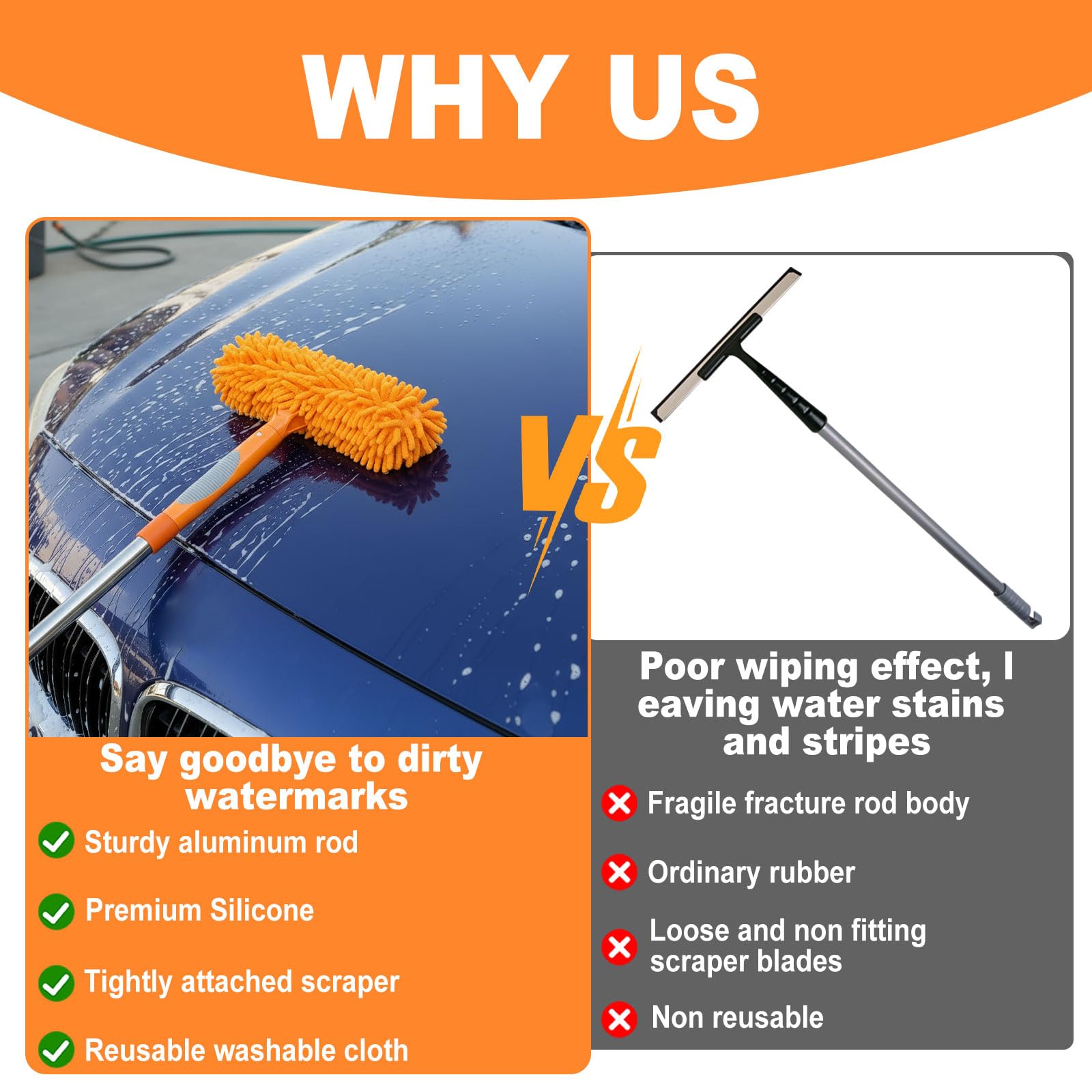 Lemosyu 3-in-1 Window Cleaner Tool with Rotating Head,67" Window Squeegee with Extension Pole, Window Cleaning Squeegee Kit for Indoor & Outdoor High Windows and Car Glass
