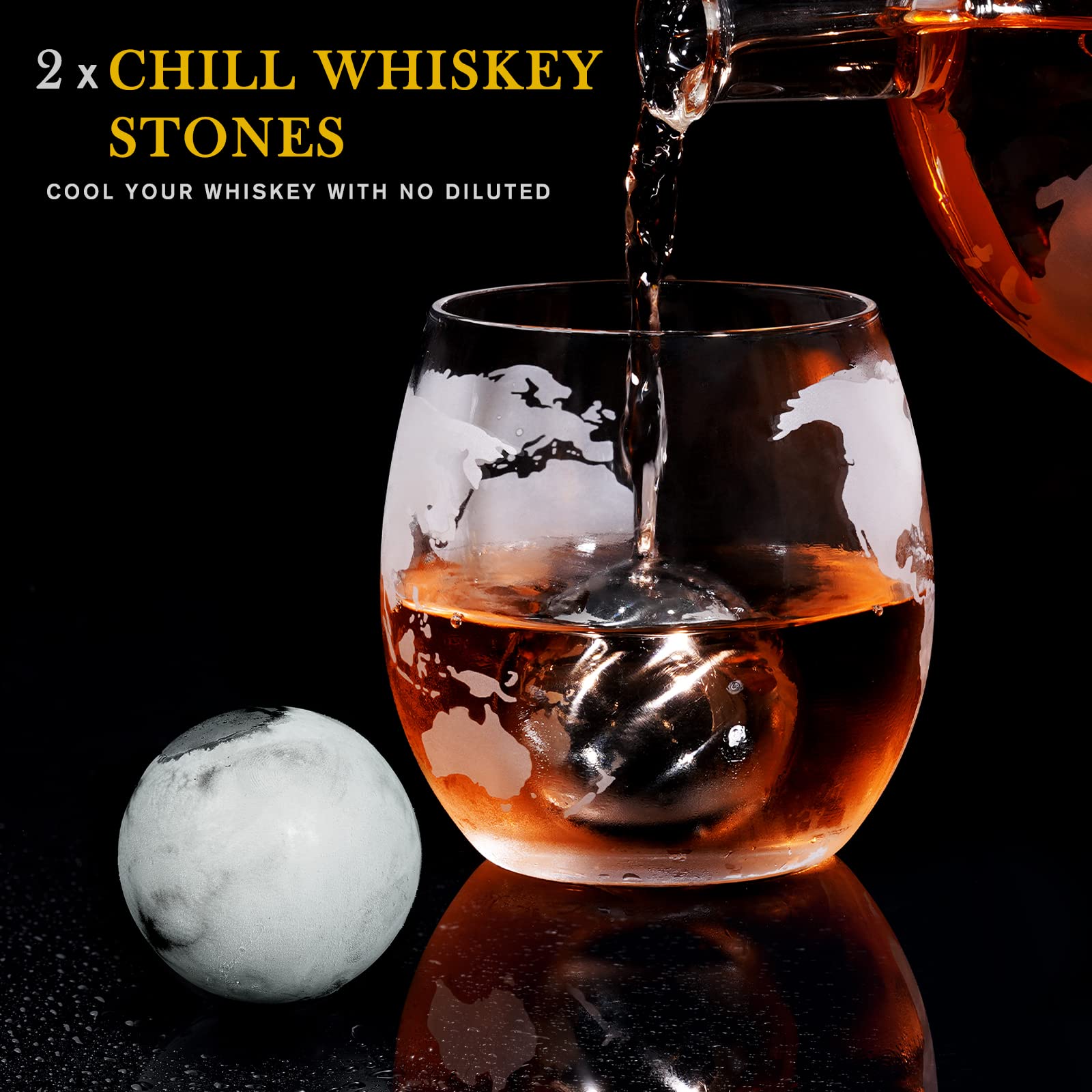 PONPUR Gifts for Men Dad Fathers Day, Whiskey Decanter Globe Set with 2 Ball Stones & 2 Glasses, Anniversary Birthday Gifts for Him Husband Boyfriend Brother, Cool Stuff Gift for Bourbon Scotch