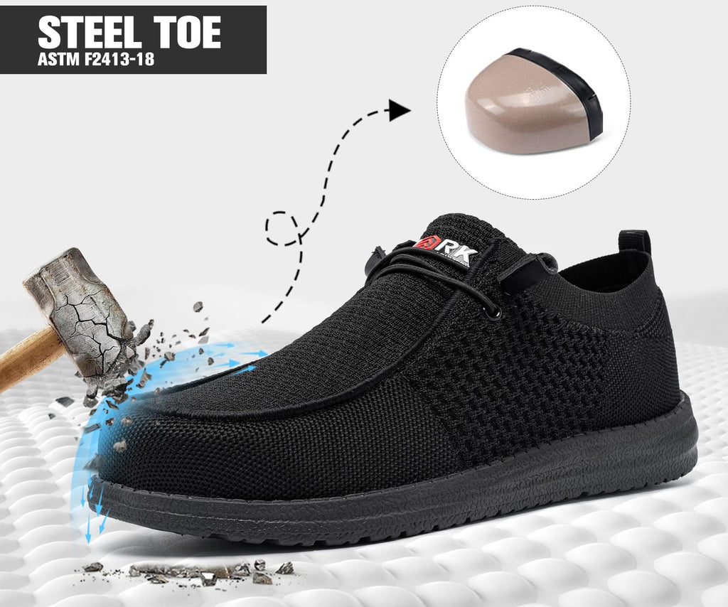 LARNMERN Wide Steel Toe Slip On Shoes Women Loafers Lightweight Comfortable Walking Safety Work Flats Sneakers(8.5 Women, Black)