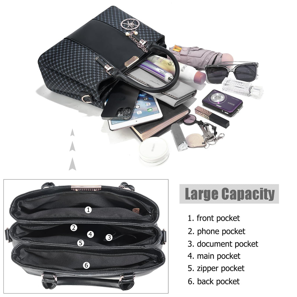 Purse and Handbags for Women, 3 Zip Compartments Tote Bag Designer Shoulder Purse Top Handle Satchel Bags
