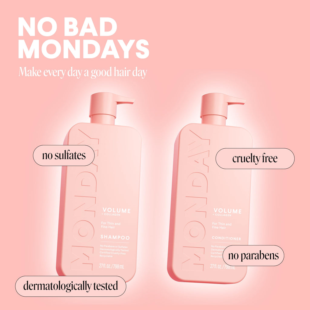 MONDAY HAIRCARE Volume Shampoo + Conditioner Set (2 Count) 27 oz. For Thin, Fine, and Oily Hair Made with Coconut Oil, Ginger Extract, and Vitamin E 100% Recyclable Bottle
