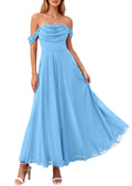 PRETTYGARDEN Womens Off Shoulder Maxi Summer Dresses 2026 Elegant Mesh Aline Swing Ruched Flowy Cocktail Wedding Guest Dress (Light Blue,Small)