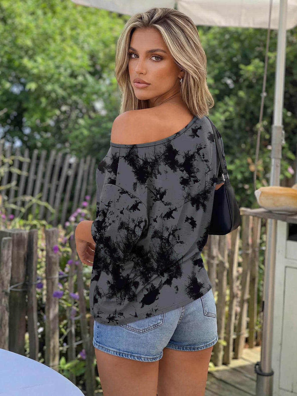 Trendy Queen Womens Off the Shoulder Tops Oversized T-Shirts Short Sleeve Tees Summer 2026 Casual Spring Clothes Workout Gym Y2k Cute Going Out Plus Size Fashion Clothing CamoDarkgrey M