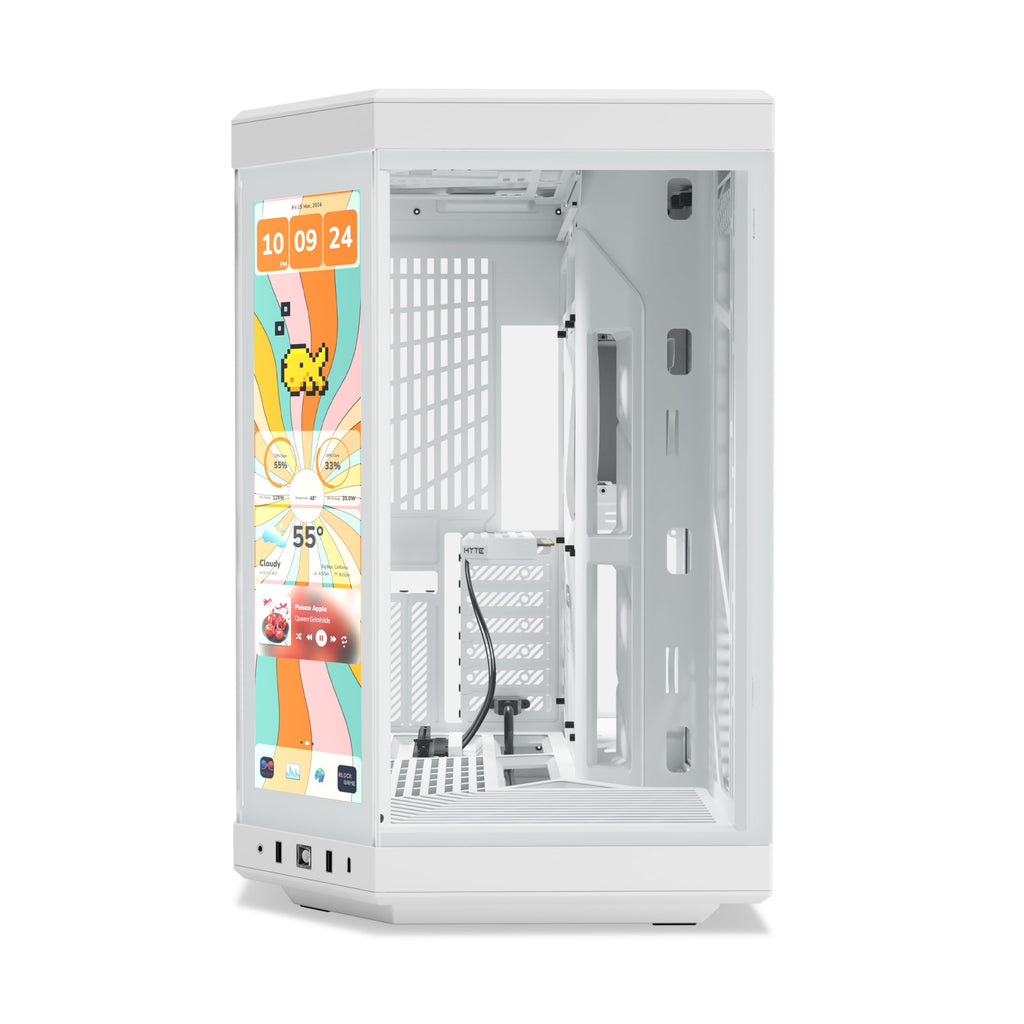 Hyte Y70 Touch Infinite Dual Chamber ATX Mid Tower Modern Aesthetic Case with Integrated 2.5K LCD Touchscreen - Snow White