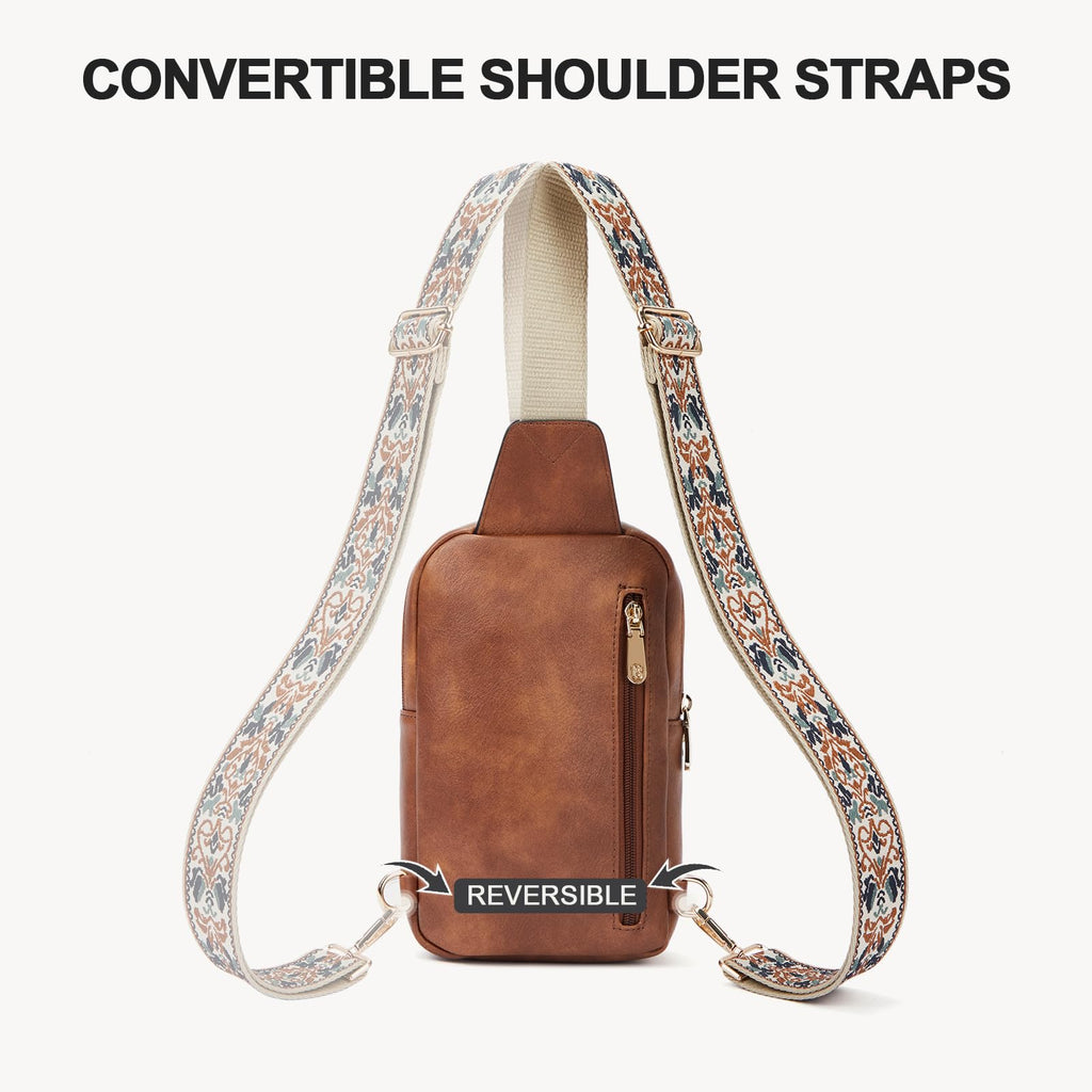 BOSTANTEN Sling Bag Quilted Crossbody Bags for Women Cross Body Purse PU Leather Fanny Pack with Adjustable Guitar Strap