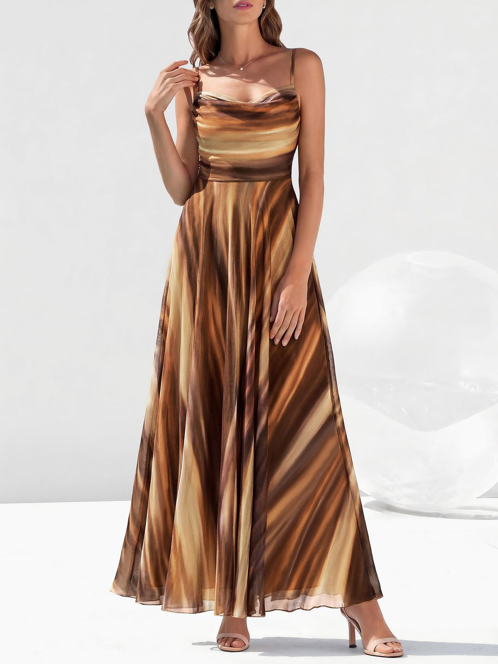 BTFBM Women Summer Floral Maxi Dresses Elegant Spaghetti Strap Dress Printed Party Dress Beach Long Dresses(Floral Brown,X-Large)