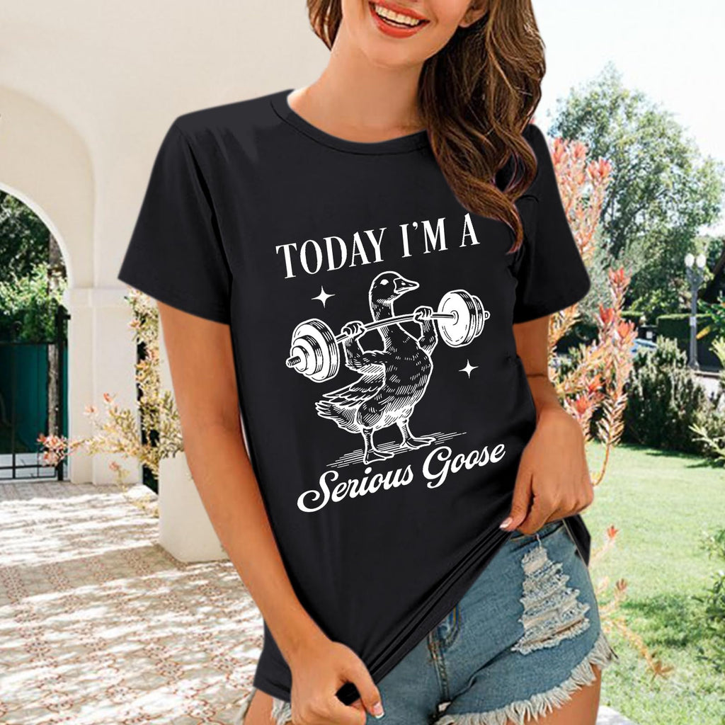 Cayxatiu Today I'm A Serious Goose Shirt Funny Silly Goose T Shirts for Women Gym Weightlifting Tshirt Cute Graphic Tees(Black,M)