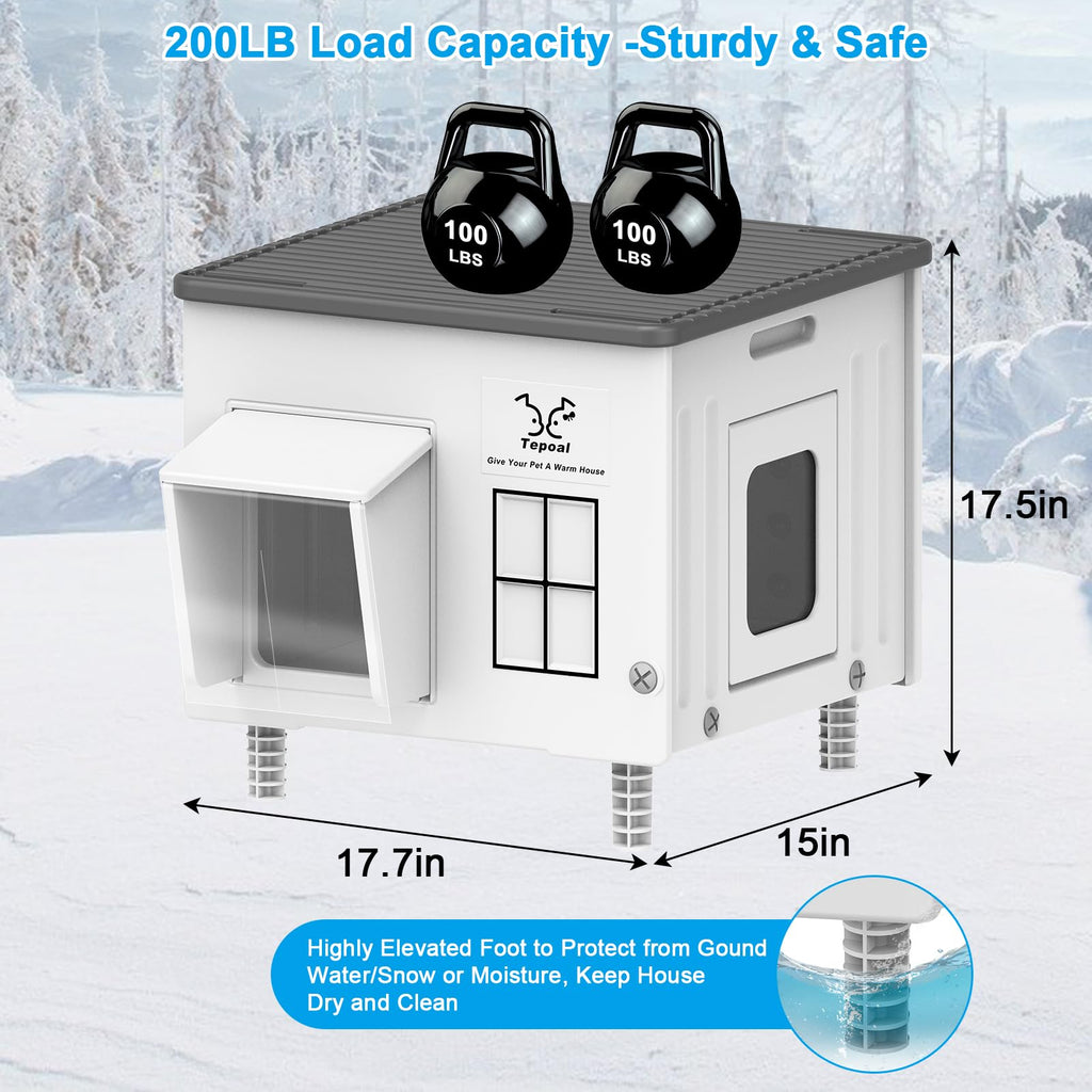 Dahivs Indestructible Heated Cat House for Outside Winter, Heated Outdoor Cat House Weatherproof with Escape Door, Waterproof & Insulated Outdoor Cat Shelter for Feral Stray Cat Kitty. 17.7"x15"x17.5"