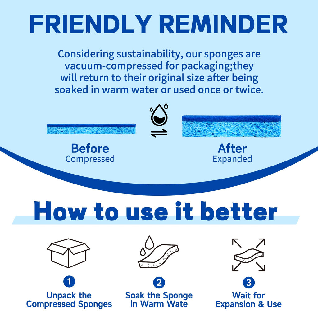 12 Count Non-Scratch Dish Sponges Kitchen, Long Lasting Cleaning Sponges for Dishes,Dual Sided Kitchen Sponges, Cleans Fast Without Scratching, Easy to Dry and Reusable-Blue