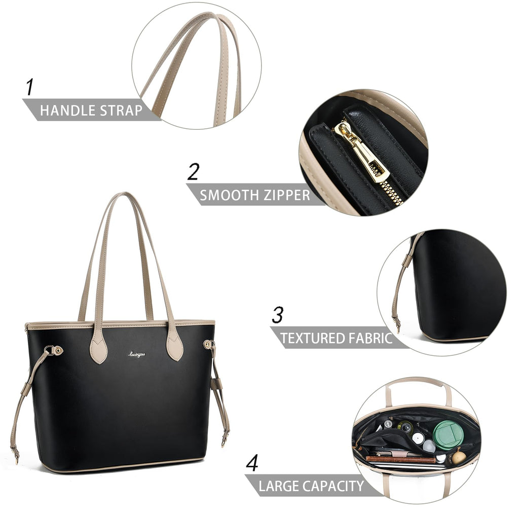 liuzhijiao Tote Bag for Women Top Handle Stachel Purse and Handbags Crossbody Shoulderbag for Office,Shopping,Outings,Black