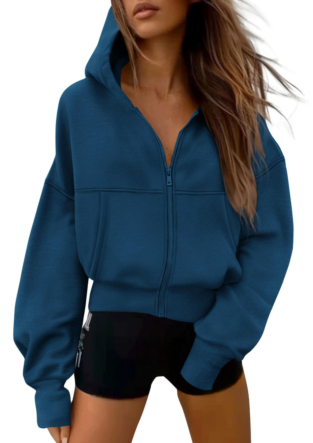PRETTYGARDEN Women's Zip Up Y2K Hoodies 2026 Fall Fashion Long Sleeve Hooded Fleece Sweatshirts Casual Jacket Winter Clothes (Dark Blue,Medium)