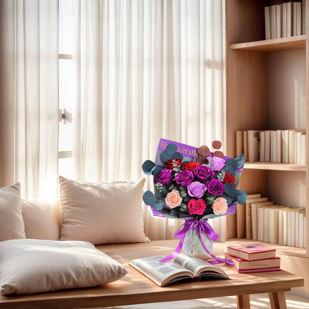 Lovenfold Flowers for Delivery Birthday Flowers Gift for Her,Preserved Flowers Bouquet 12 Roses Mixed Bouquet,Rose Gifts for Women Mom Grandma(Mixed 12 Purple-B Roses)