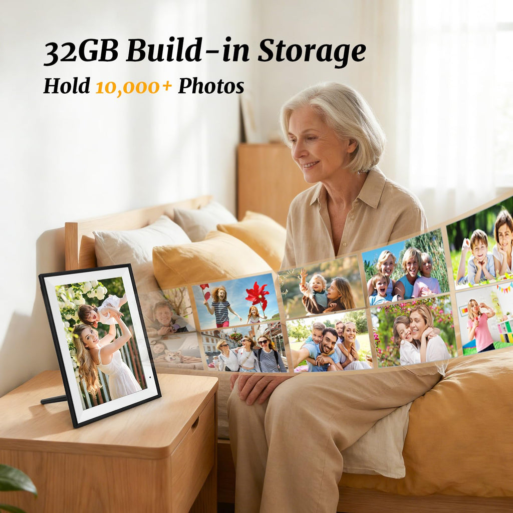 Digital Picture Frame 10.1 Inch Digital Photo Frame 32GB Storage, WiFi Picture Frame with1280x800 IPS Touch Screen, Auto-Rotate Photo Frame Share Your Photos and Videos via AiMOR App, Black