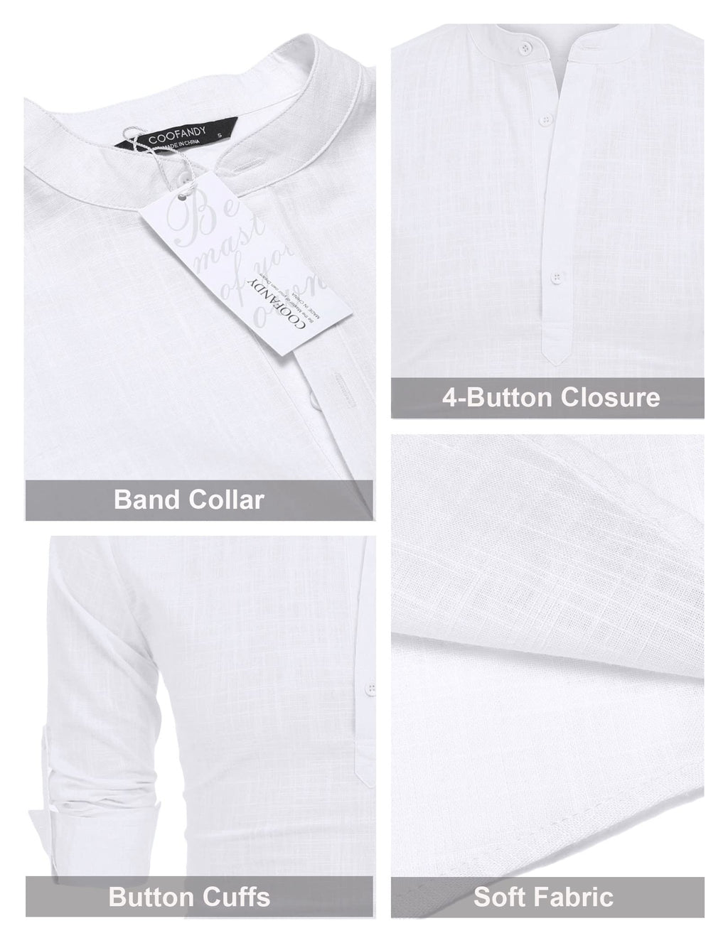 COOFANDY Men's Cotton Linen Shirts Long Sleeve Casual T-Shirts Hippie Summer Beach Tops