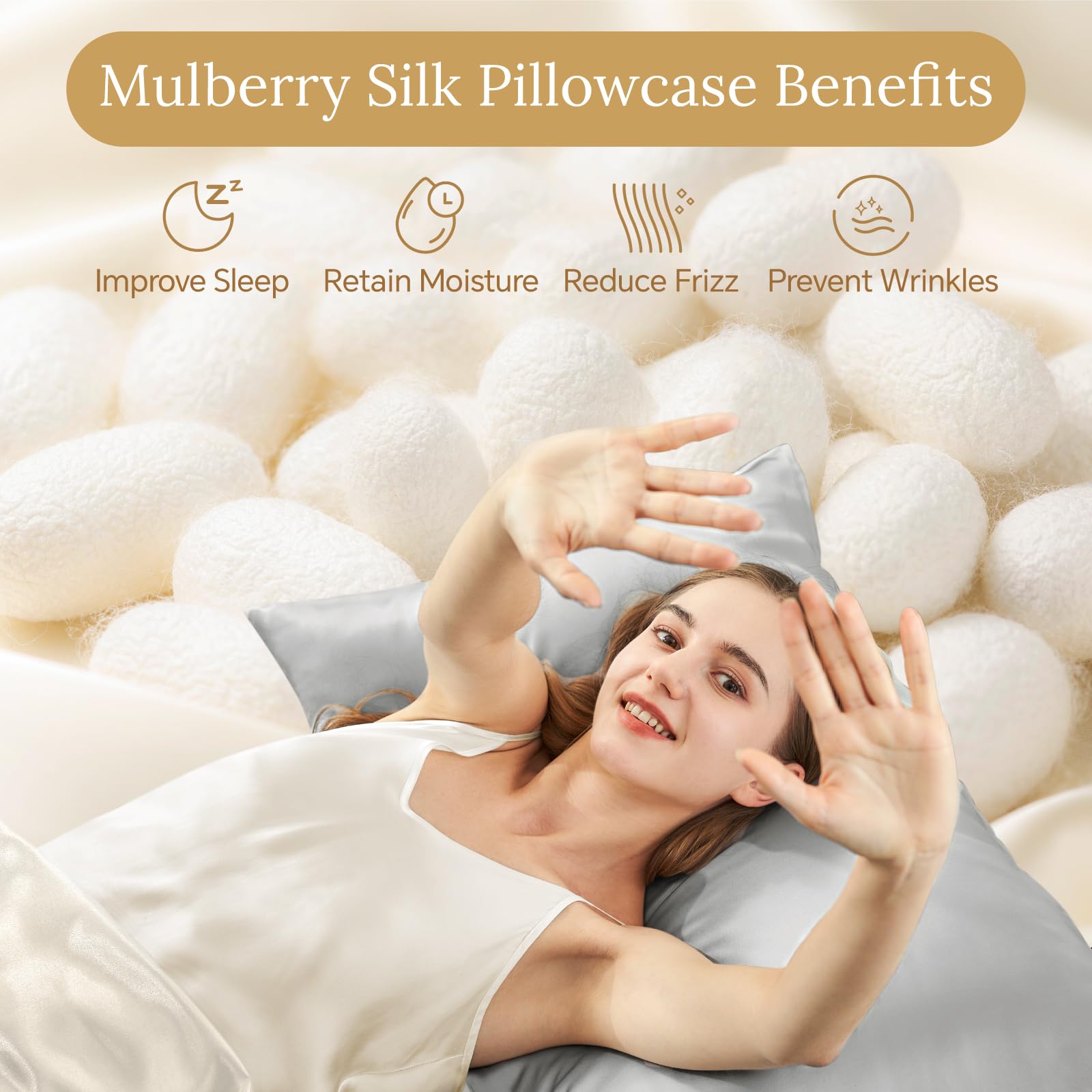 INFIIXSO Mulberry Silk Pillowcase for Hair and Skin, Silk Pillow Cases Standard Size with Hidden Zipper 20x26 Inches, Ultra Smooth and Soft Cooling Pillow Cases for Hot Sleepers(Light Grey, 1 Pack)