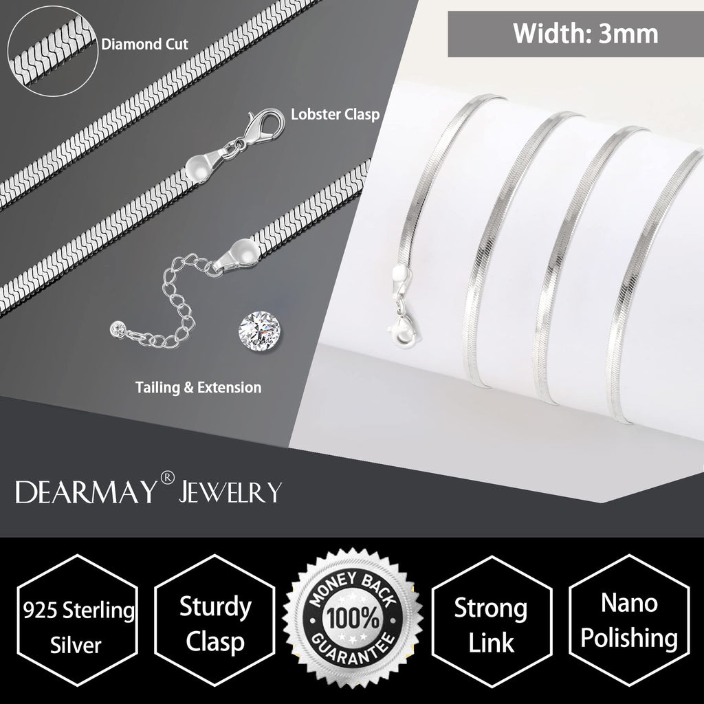 DEARMAY Silver Plated Herringbone Necklace for Women Dainty Sterling Silver Necklace Sterling Silver Choker Thin Snake Chain Necklaces