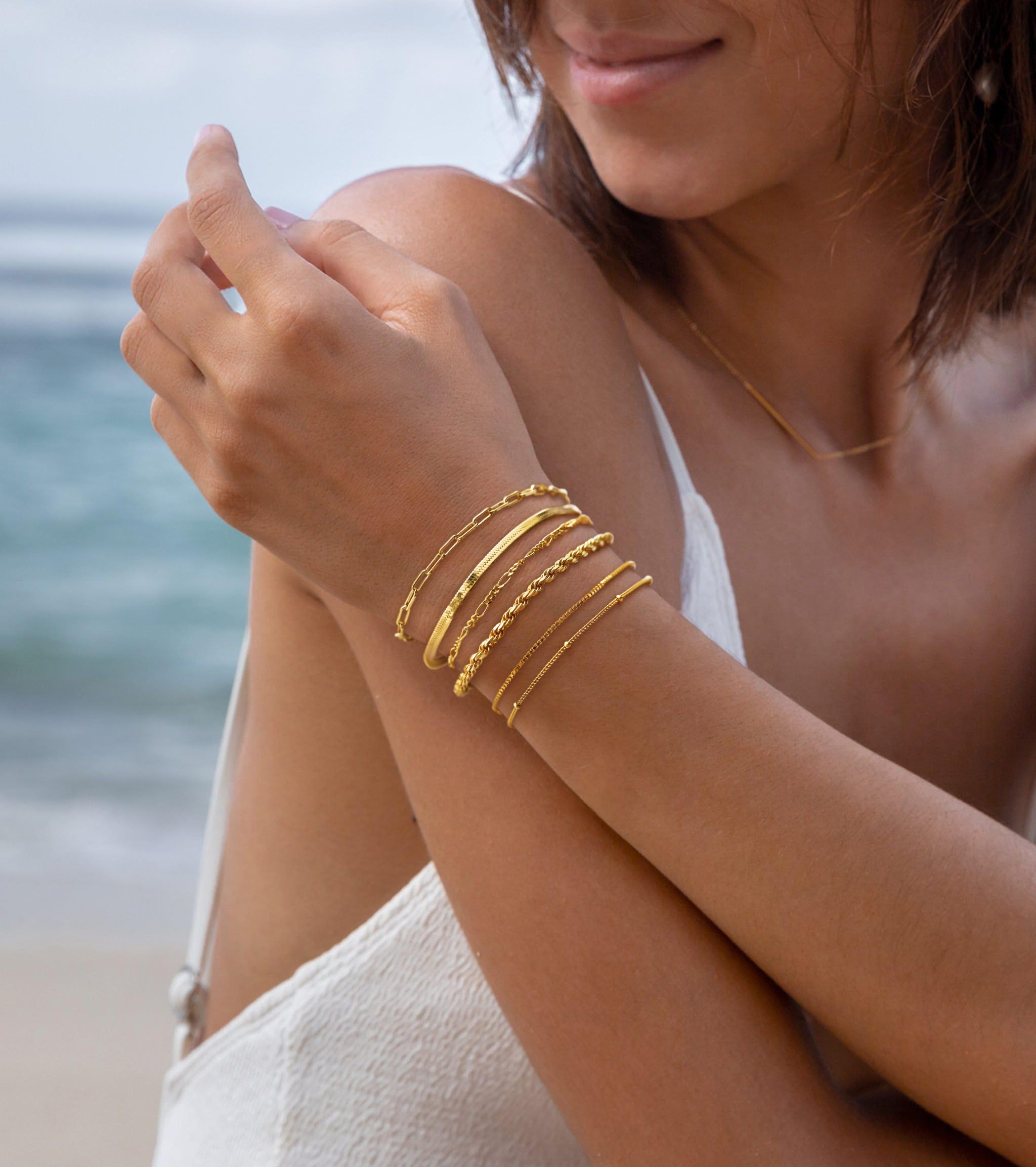DEARMAY 14K Gold Plated Bracelets for Women Jewelry Sets Stack Trendy Dainty Stackable Paperclip Rope Snake Box Figaro Chain Bracelets Pack Costume Fashion Gifts