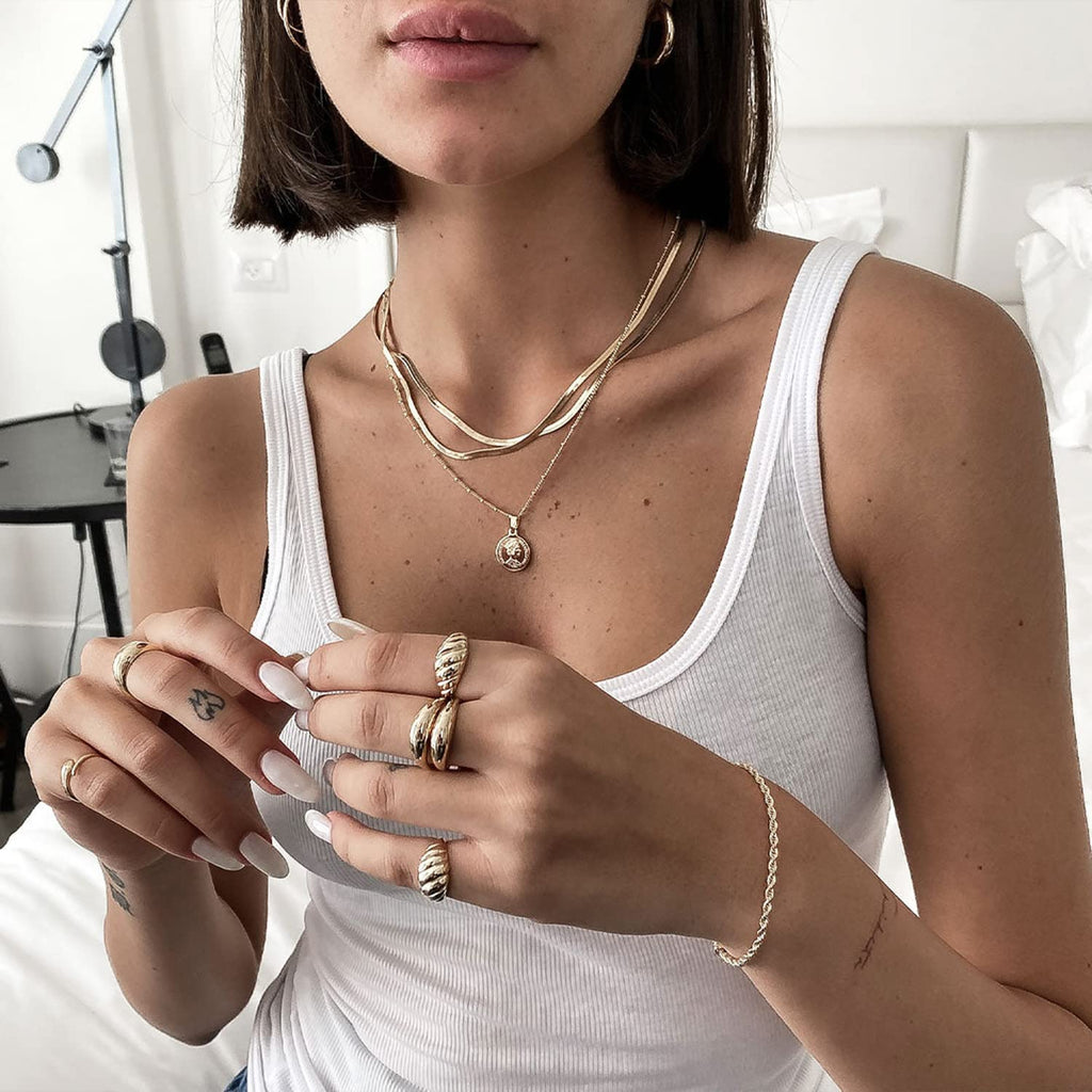 DEARMAY 14K Gold Plated Necklace for Women Dainty Gold Choker Herringbone Necklaces Simple Minimalist Thin Snake Chain Necklace Gold Jewelry Gifts