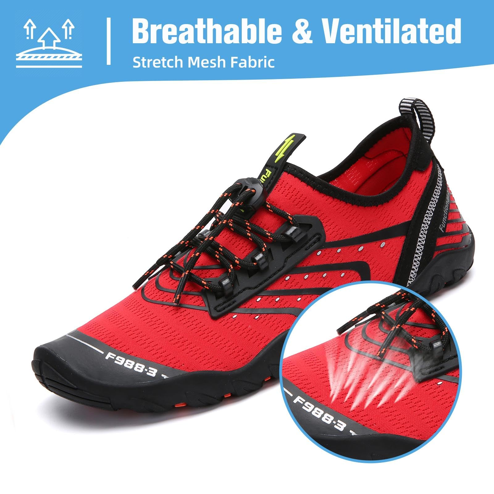Mishansha Water Shoes for Women Men, Quick-Dry Barefoot Swim Shoes with Drainage Holes, Lightweight Aqua Shoe for Beach Pool River Boating Yoga Walking 12.5 Women/11 Men Red