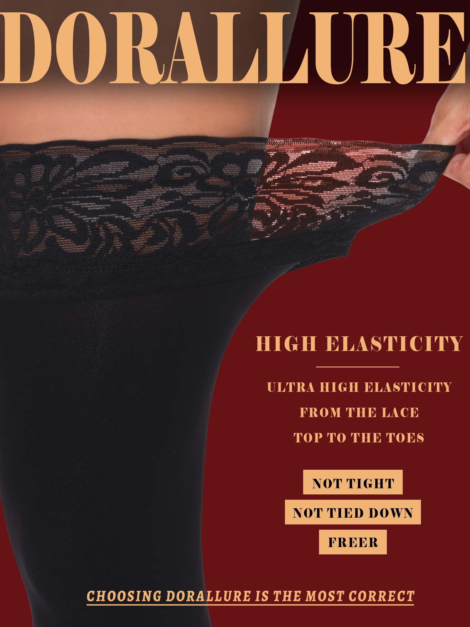 DORALLURE 100D Thigh High Stockings for Women Strong Stay Up Silicone Lace Top Pantyhose