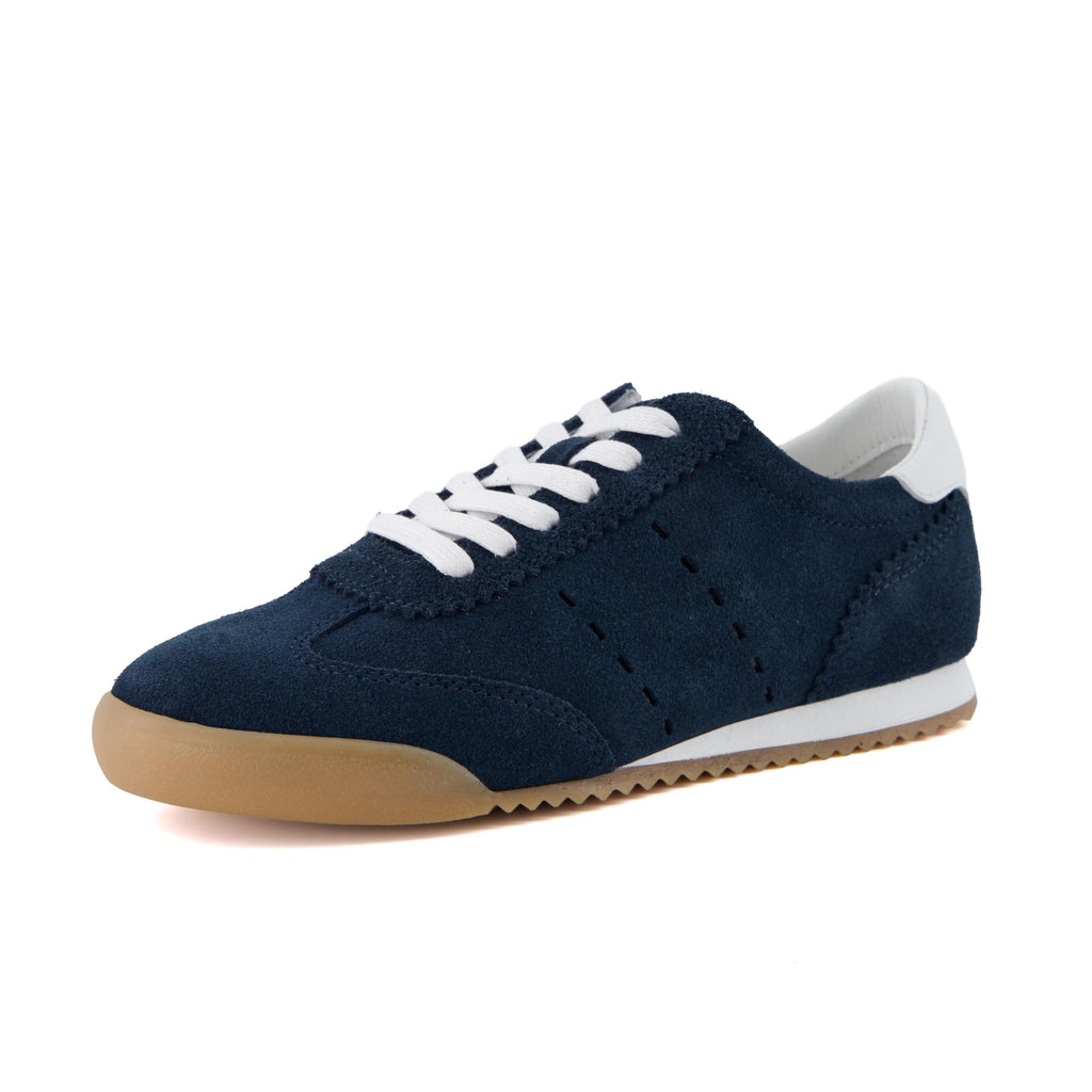 CUSHIONAIRE Topcat 100% Genuine Leather Suede Sneakers for Women, Lightweight Everyday Casual Womens Shoes with Retro Style and Cushioned Comfort, Navy 8.5