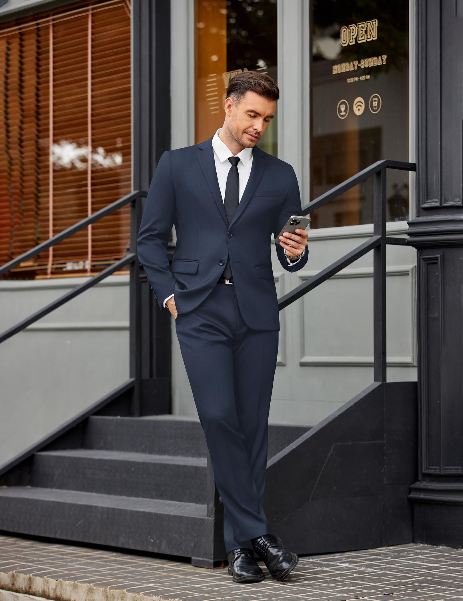 COOFANDY Mens 2 Piece Suit Slim Fit 2 Button Formal Jacket Suits Pants Set for Wedding Business Prom