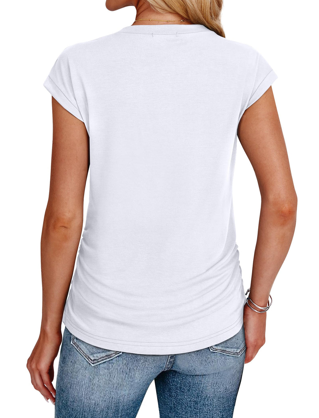 Tshirts Shirts for Women Cap Sleeve Summer Cute Tops Work Soft Basic Tees Scoop Neck Casual Loose Fit White XL