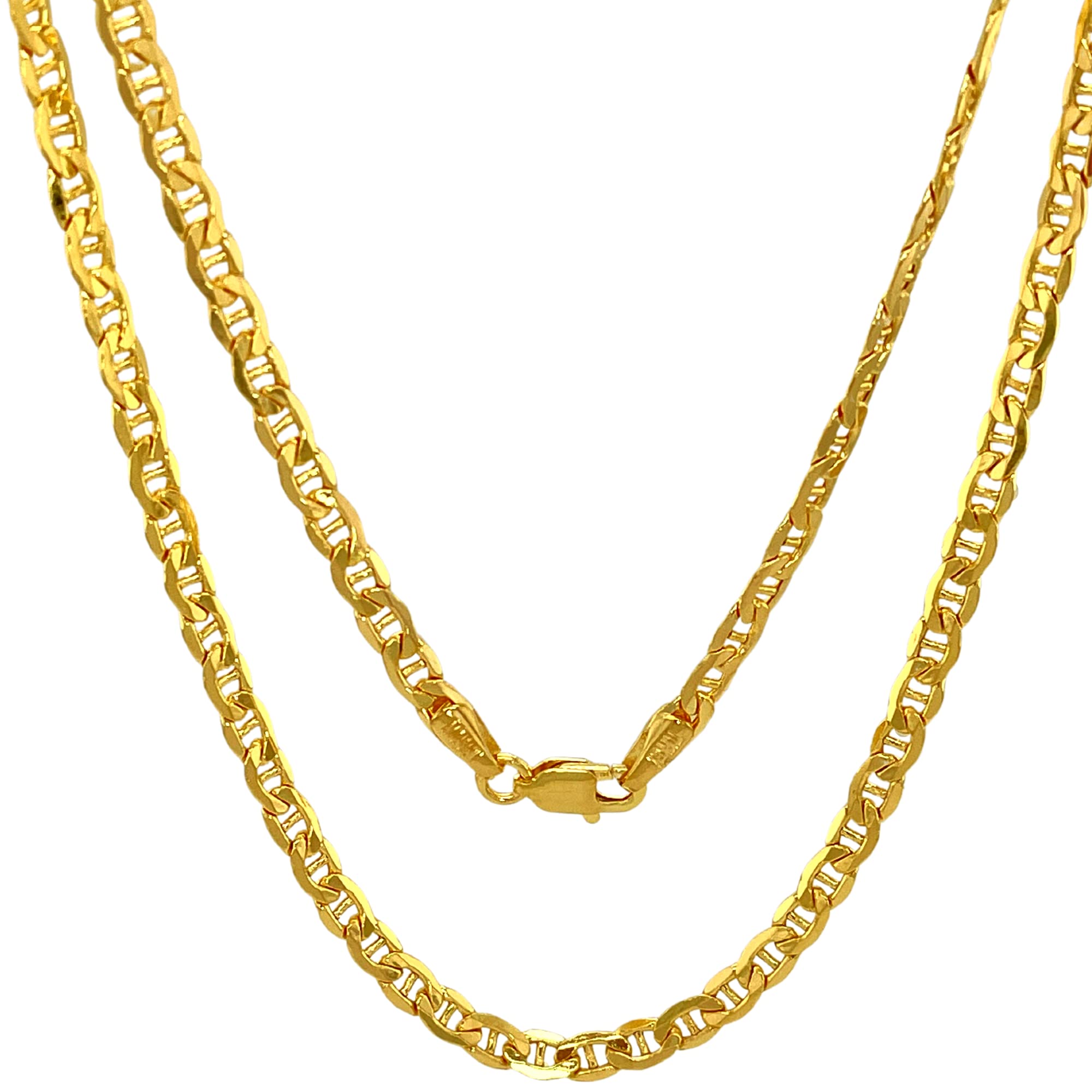 JEWELHEART 14K Real Gold Flat Mariner Chain - 1.5mm Diamond Cut Anchor Link Chain Necklace For Men - Dainty Yellow Gold Pendant Necklace For Women with Lobster Clasp 18"