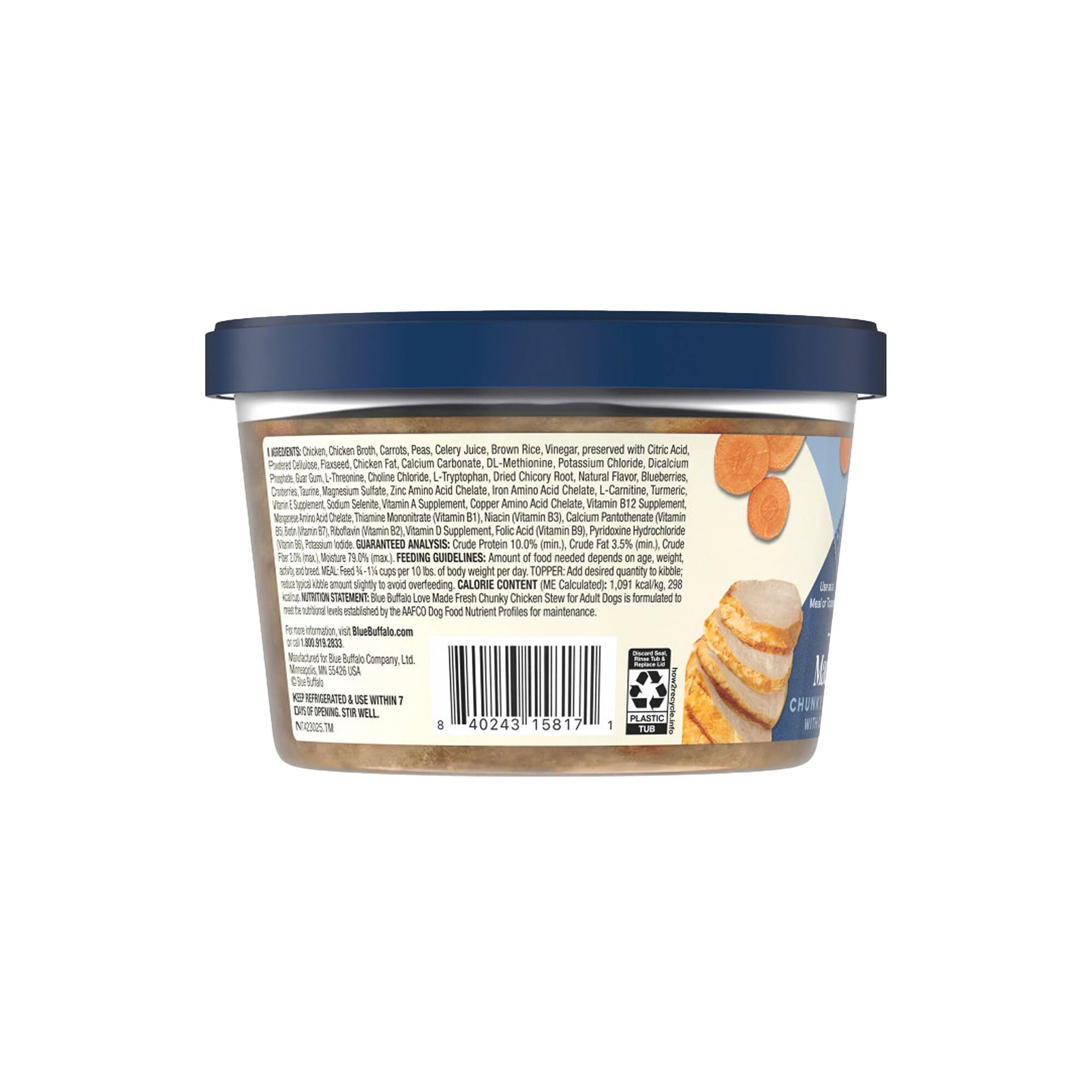 Blue Buffalo Love Made Fresh Natural Adult Dog Food, Refrigerated, Chunky Chicken Stew with Carrots and Peas, Fresh Dog Food, Ready-to-Serve, 1-lb Tub