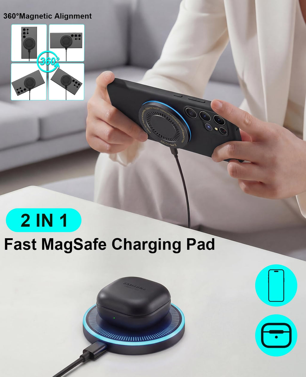 Wireless Charger 2Pack 6FT Samsung Magnetic MagSafe Fast Charging Pad