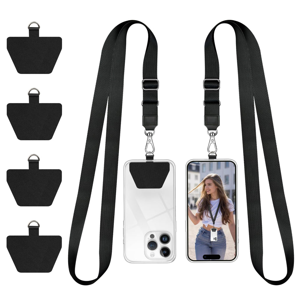 Doormoon Phone Lanyard, Universal Adjustable Neck Strap for Phone Case Keys ID Badges Cell Phone Lanyard Compatible with iPhone, Samsung, Most Smartphones, 2 Pack, Black Black