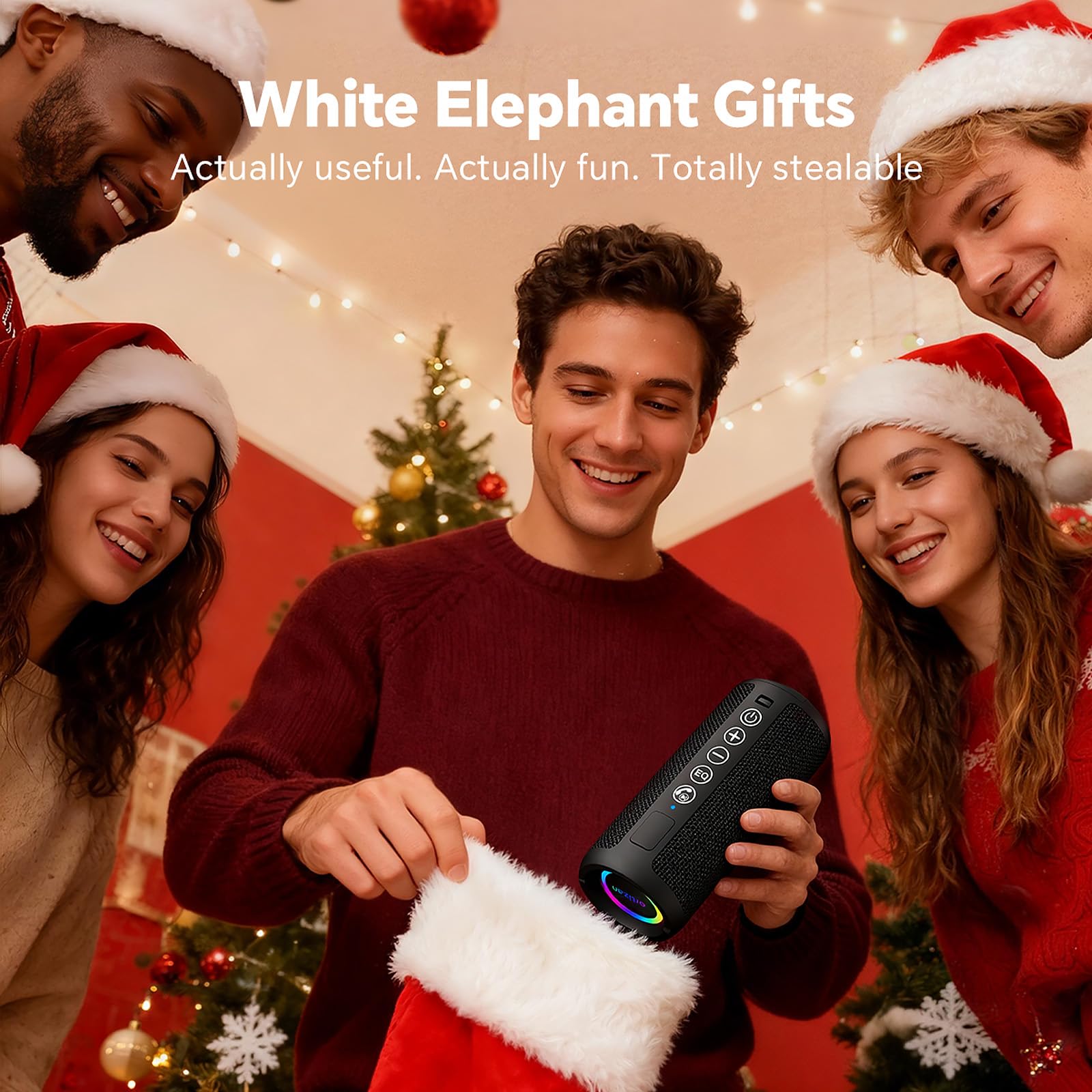 Ortizan Portable Bluetooth Speaker: IPX7 Waterproof, Wireless, Big Sound, Deep Bass, Dual Pairing, 30H Playtime, Valentines Day Gifts for Him, Birthday Gifts for Men Women, Adult White Elephant Gifts