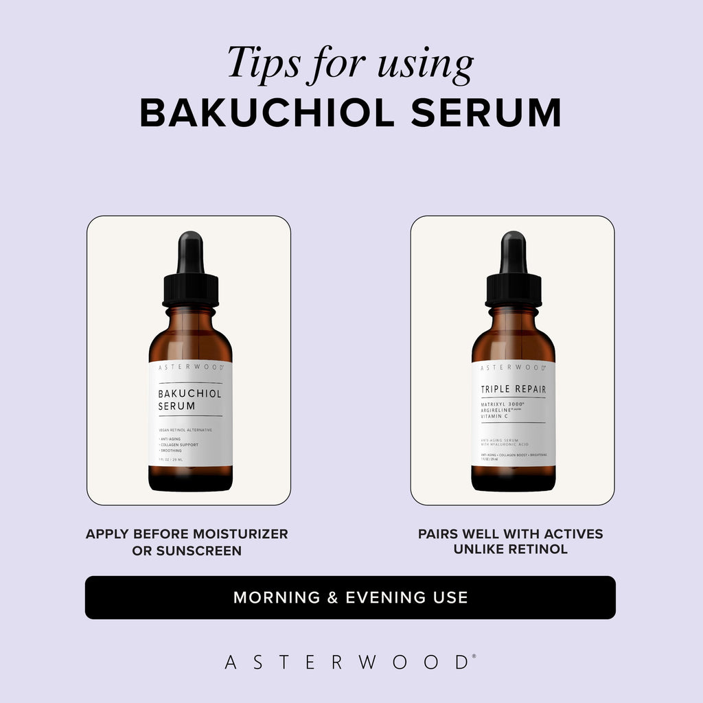 Asterwood Bakuchiol Serum for Face - Retinol Alternative - Plumping, Anti-Aging, Wrinkle Reducing - Fragrance-Free - 1 Fl Oz