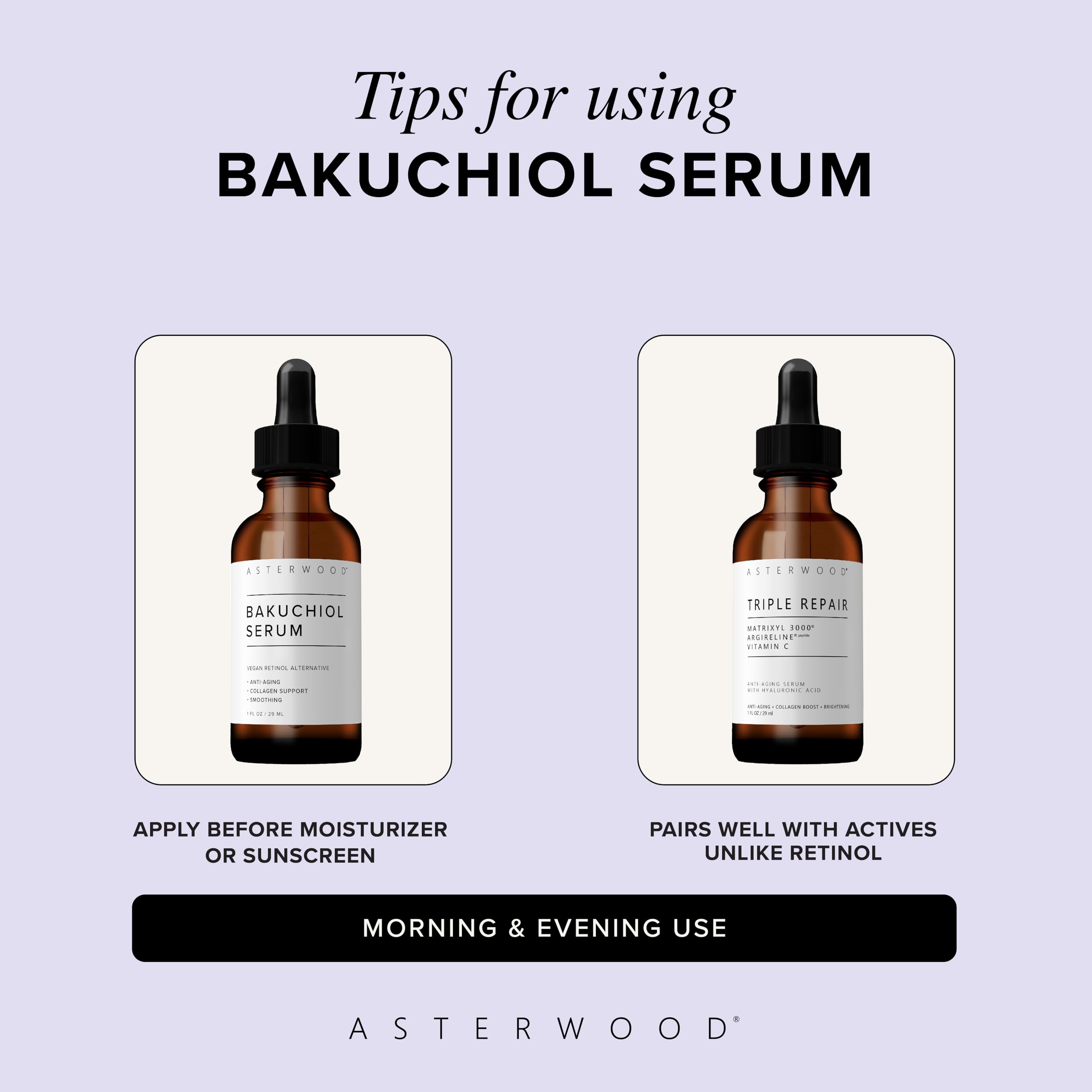 Asterwood Bakuchiol Serum for Face - Retinol Alternative - Plumping, Anti-Aging, Wrinkle Reducing - Fragrance-Free - 1 Fl Oz