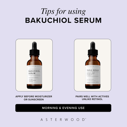 Asterwood Bakuchiol Serum for Face - Retinol Alternative - Plumping, Anti-Aging, Wrinkle Reducing - Fragrance-Free - 1 Fl Oz