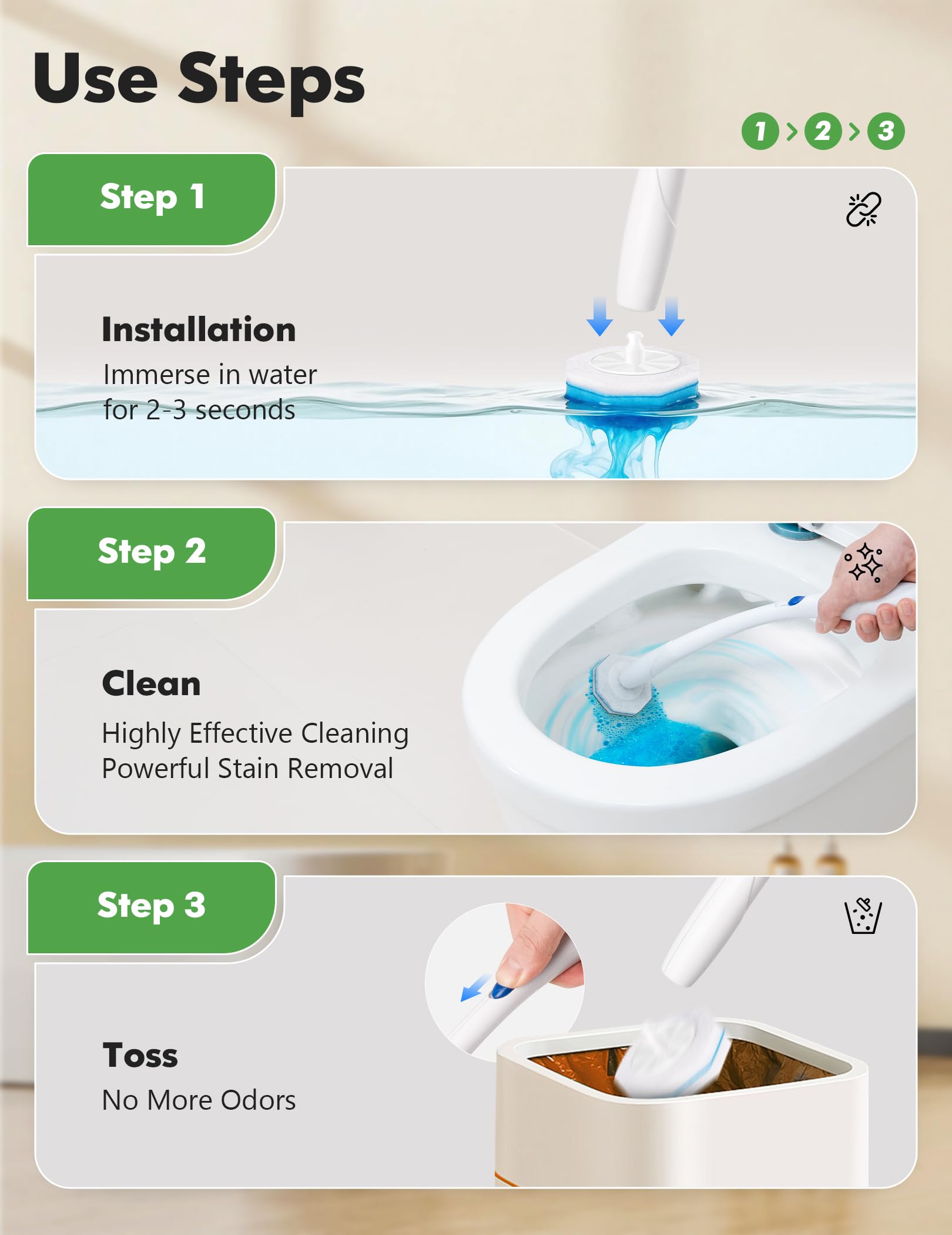 Kucbraly 100 Count Toilet Wand Refills for Clorox, Compatible with Most Disposable Toilet Brush for Bathroom Cleaning
