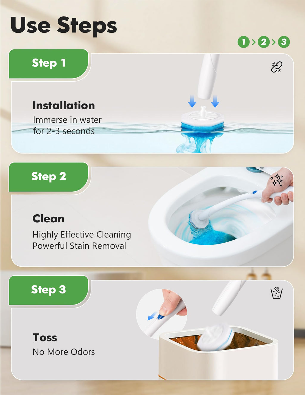 Kucbraly 50 Count Toilet Wand Refills for Clorox, Compatible with Most Disposable Toilet Brush for Bathroom Cleaning
