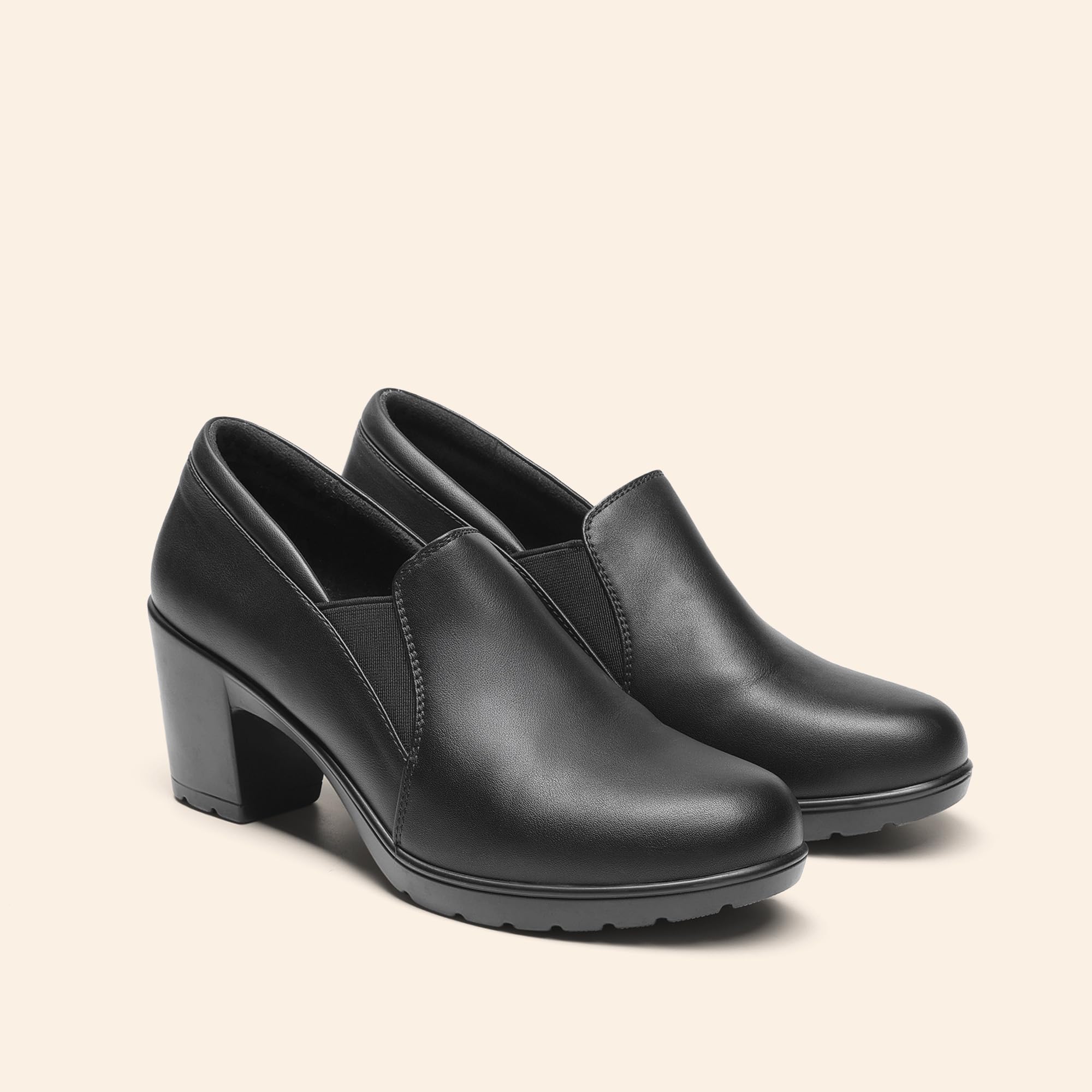 DREAM PAIRS Women's Low Chunky Block Heels Pumps Comfortable Slip-on Heeled Loafers Dress Work Shoes for Office Business LOLA,Size 8.5,Black,DPU214