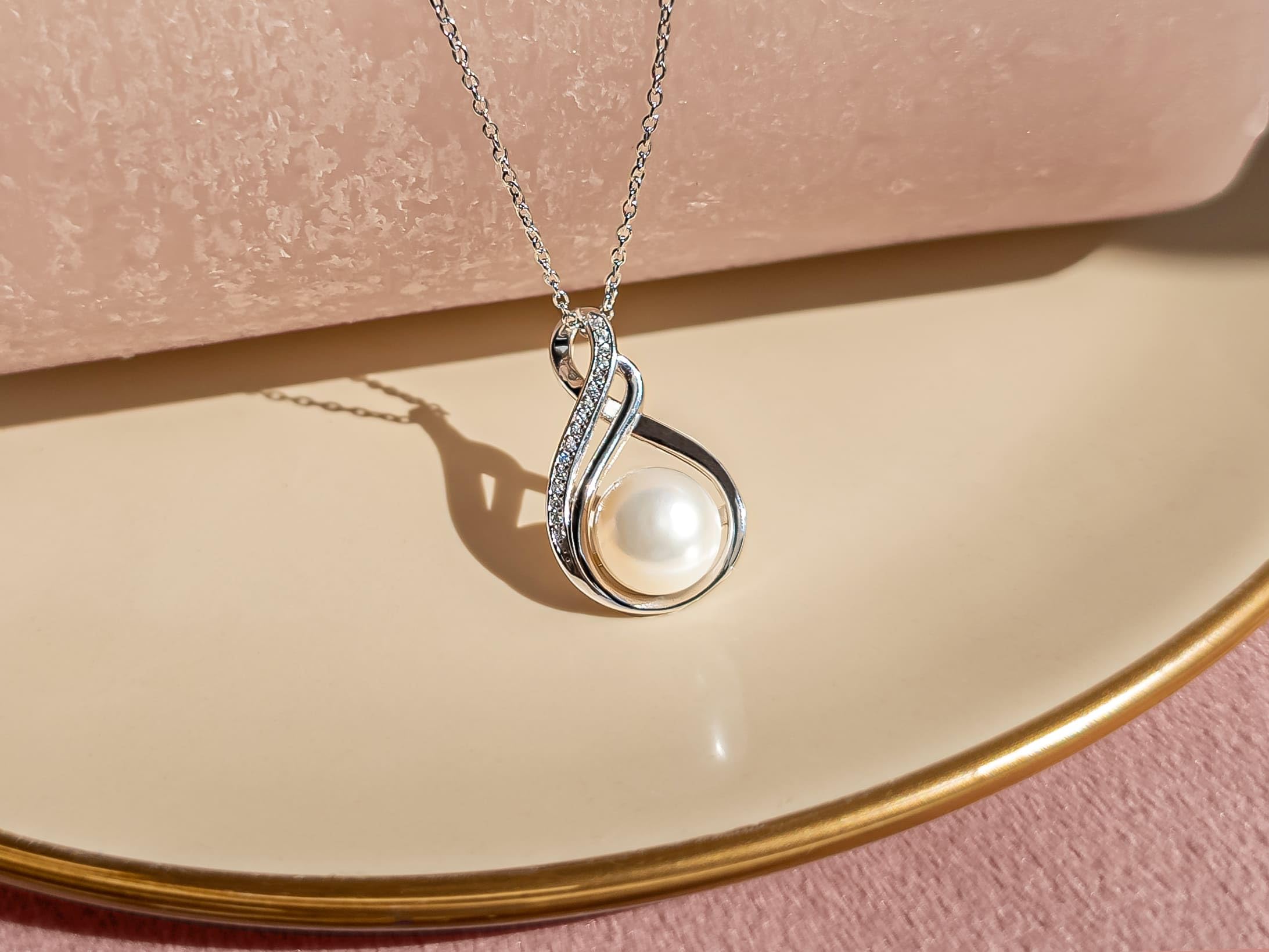 Gifts For Wife Wedding Anniversary - Christmas Gifts For Wife -AAA+ Real Pearl Necklaces For Women (18k Gold Platting 925 Sterling Silver) Christmas Ideas Birthday Freshwater Pearl Necklace