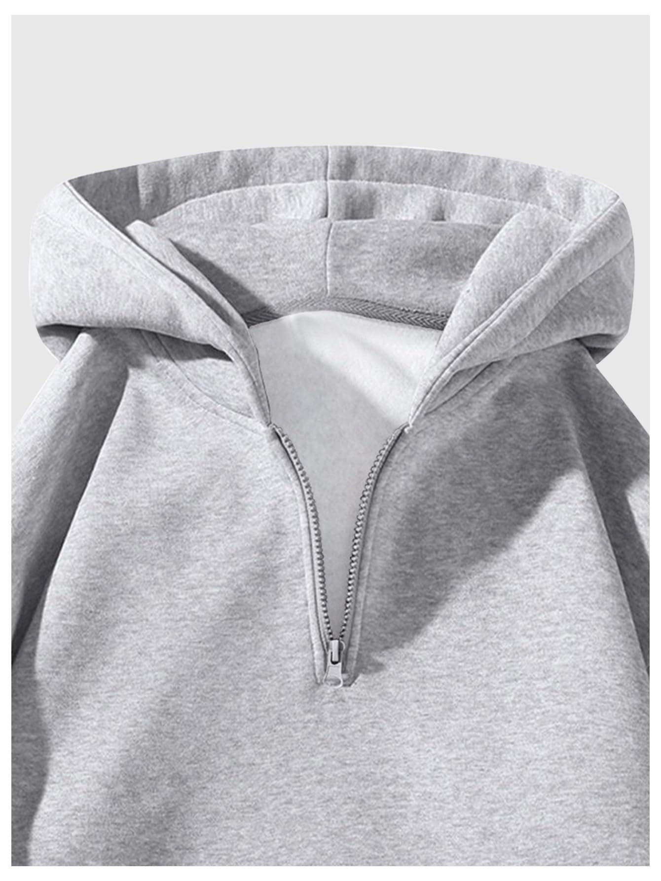 Verdusa Men's Quarter Zip Pullover Hoodies Long Sleeve Drop Shoulder Sweatshirt Casual Pullover 2026 Light Grey Medium