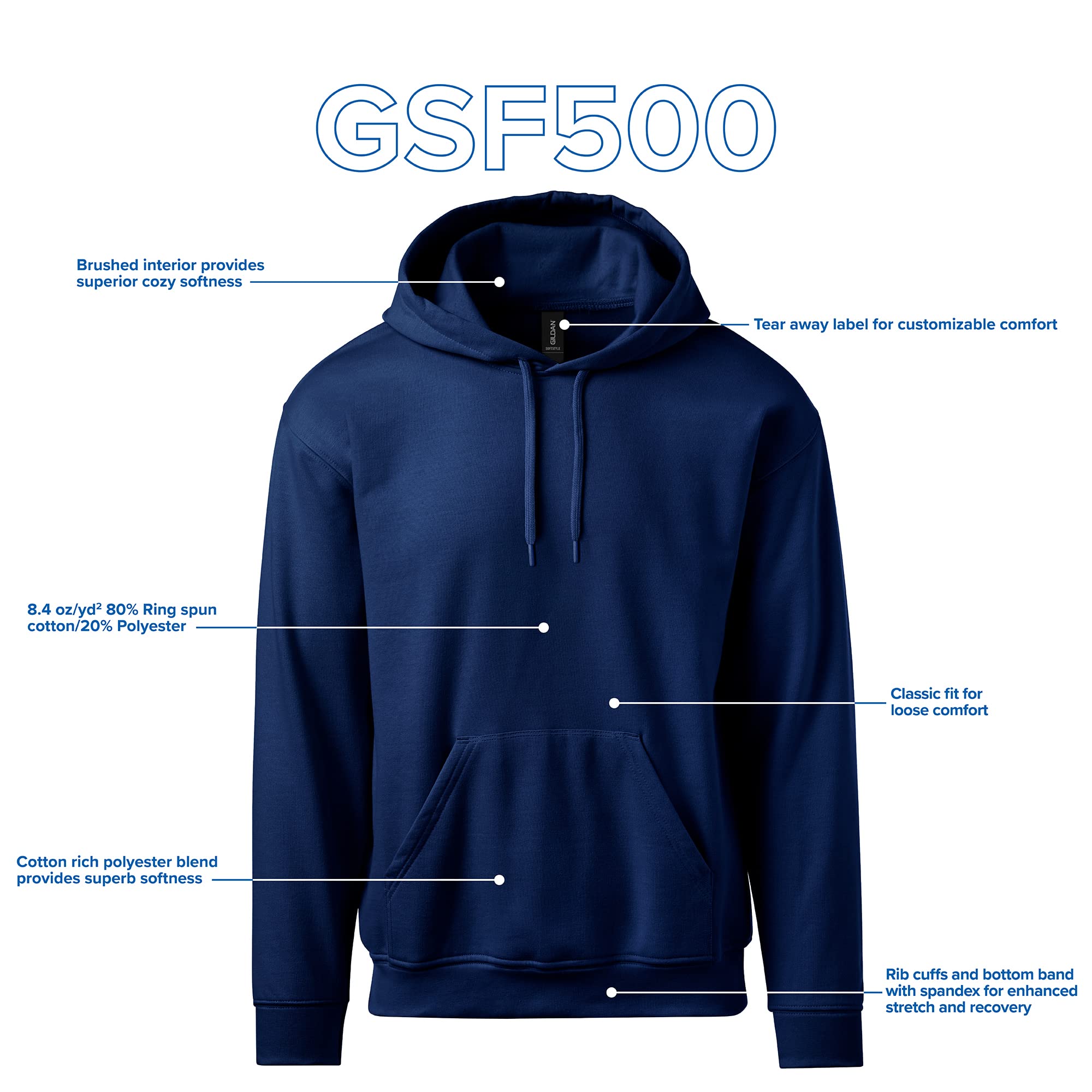Gildan Adult SoftStyle Hoodie Sweatshirt, Style GSF500, White, Small