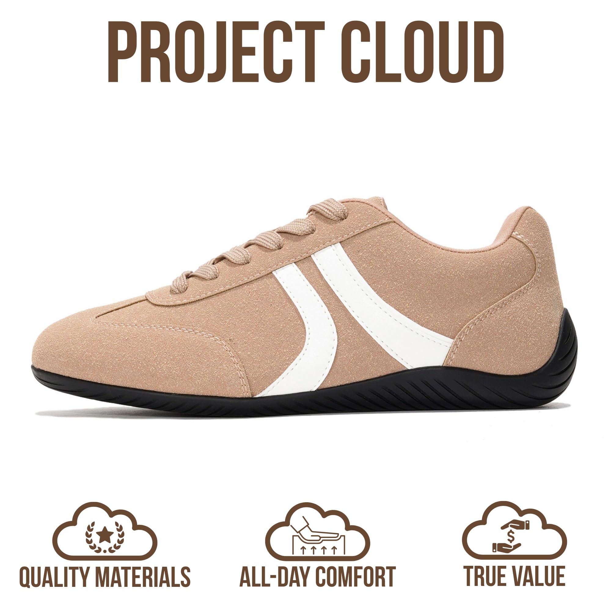 Project Cloud Barefoot Shoes Women – Memory Foam Lace-Up Womens Sneakers – Lightweight & Non Slip Womens Shoes Casual – All-Day Women's Fashion Sneakers for 2026 (Goal, TAN, 5.5)