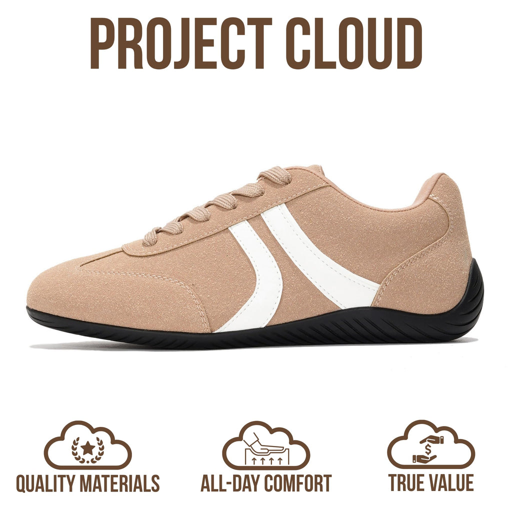 Project Cloud Barefoot Shoes Women – Memory Foam Lace-Up Womens Sneakers – Lightweight & Non Slip Womens Shoes Casual – All-Day Women's Fashion Sneakers for 2026 (Goal, TAN, 7)