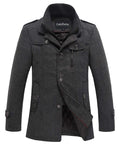 chouyatou Men's Winter Stylish Wool Blend Single Breasted Military Peacoat (Small, Thick-Grey)