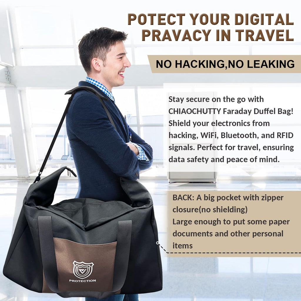 Faraday Duffel Bag - Large EMF Bag EMP Protection, RF Shielding & Signal Blocking for Data Privacy, Anti-Tracking Executive Security Faraday Duffle Bag for Electronics with 2 Detachable Faraday bags