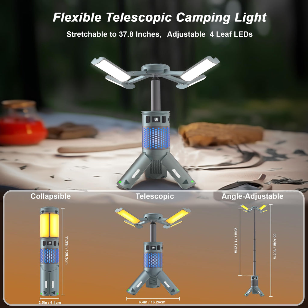 Camping Lights, Rechargeable Telescopic Camping Lights with Stand,12,000mAh Camping Lanterns & Lights with RGB, Magnetic Base, Portable Flashlights for Camping, Hiking, Emergency