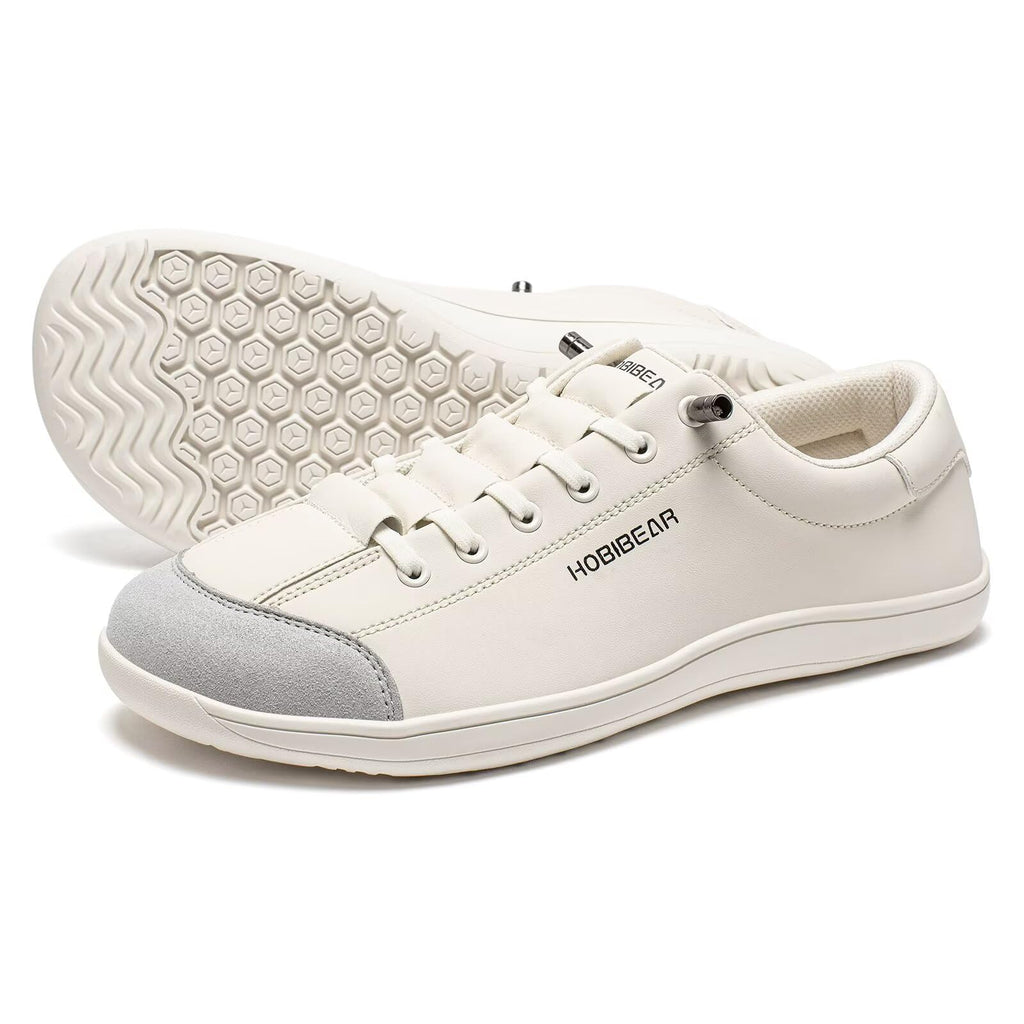 HOBIBEAR Leather Barefoot Shoes Lightweight Wide Toe Box Zero Drop Slip-on Shoes for Women(W-Light Gray, Women 7)