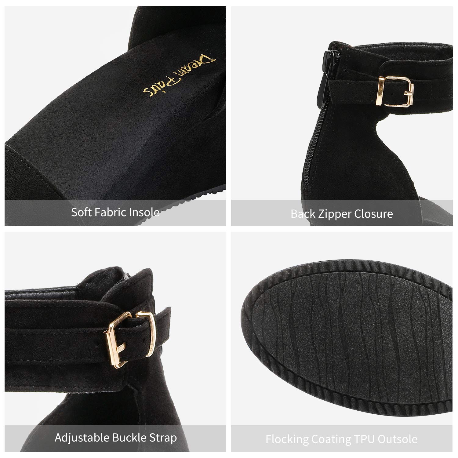DREAM PAIRS Women's Open Toe Buckle Ankle Strap Platform Wedge Sandals Summer Shoes,Size 11,Black,NINI-6