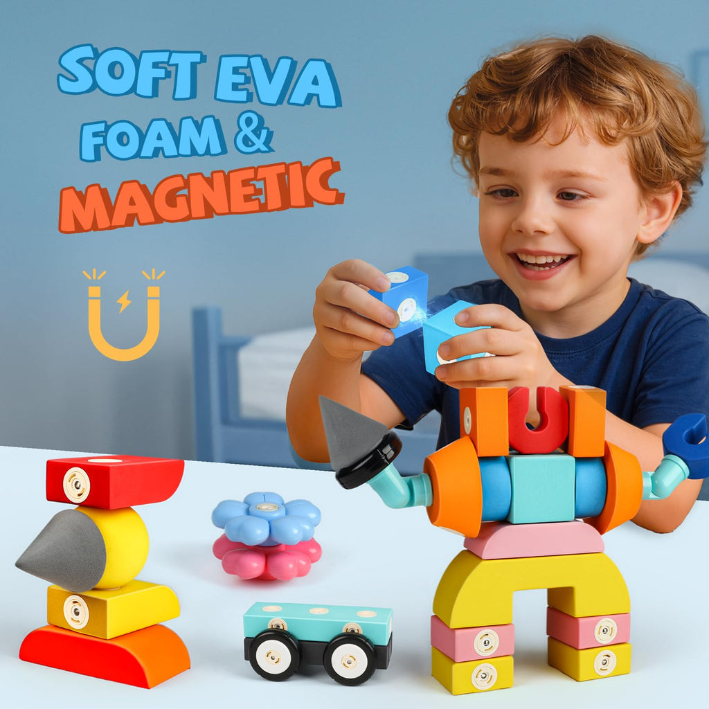 Joyfresh Foam Magnetic Blocks for Toddlers, 100pcs,Big Building Block for Kids 2 3 4 5 Years Old, Soft EVA Blocks Toys Gifts for Boys Girls